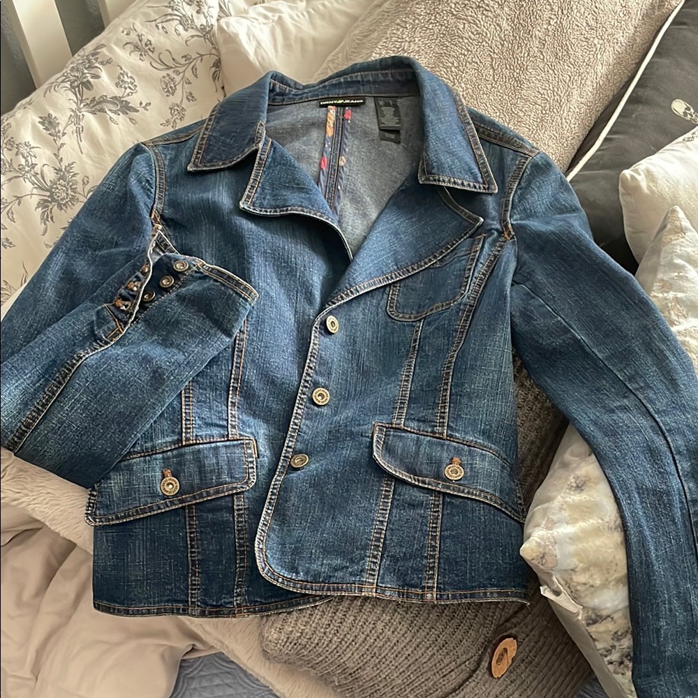 DKNY Blue Denim Jacket with Floral Accents